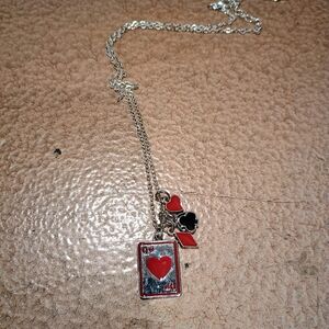 Source Unknown Silver and Red Heart Pendant Necklace